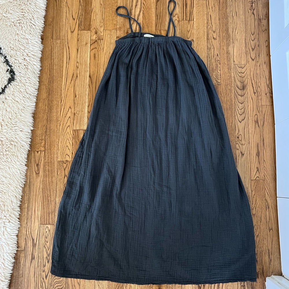 Filosofia Dark Grey 100% Cotton Maxi Dress – Minimalist, Capsule Wardrobe